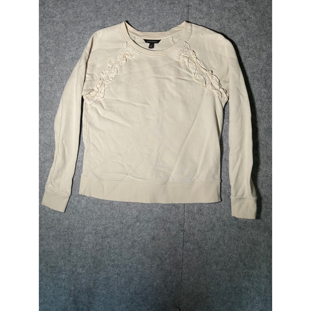Banana Republic Womens Cream Ruffle Shoulder Raglan Sweatshirt Small Ivory